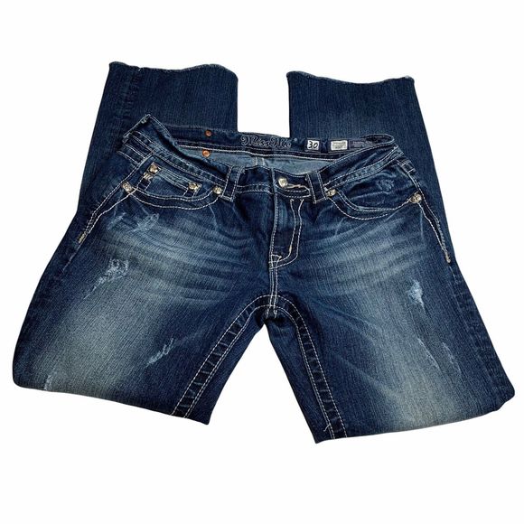 Miss Me Distressed Womens Boot Cut Jeans Embellished Studded Floral Size 30 - Picture 4 of 12